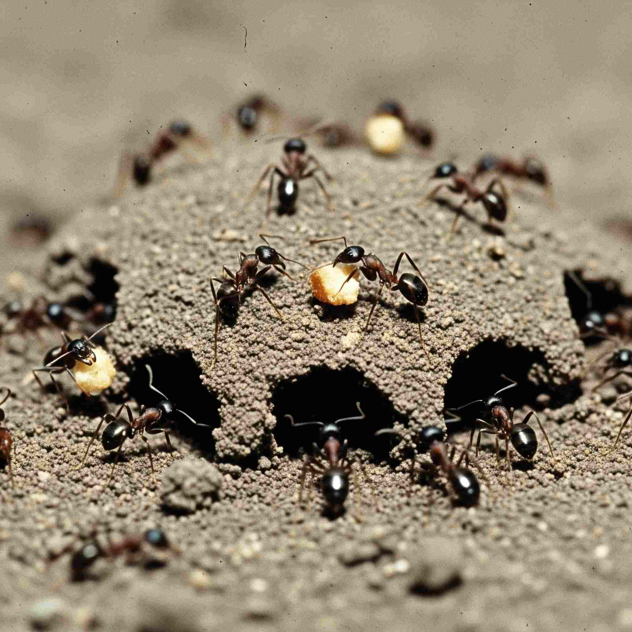 An ant hill crawling with ants