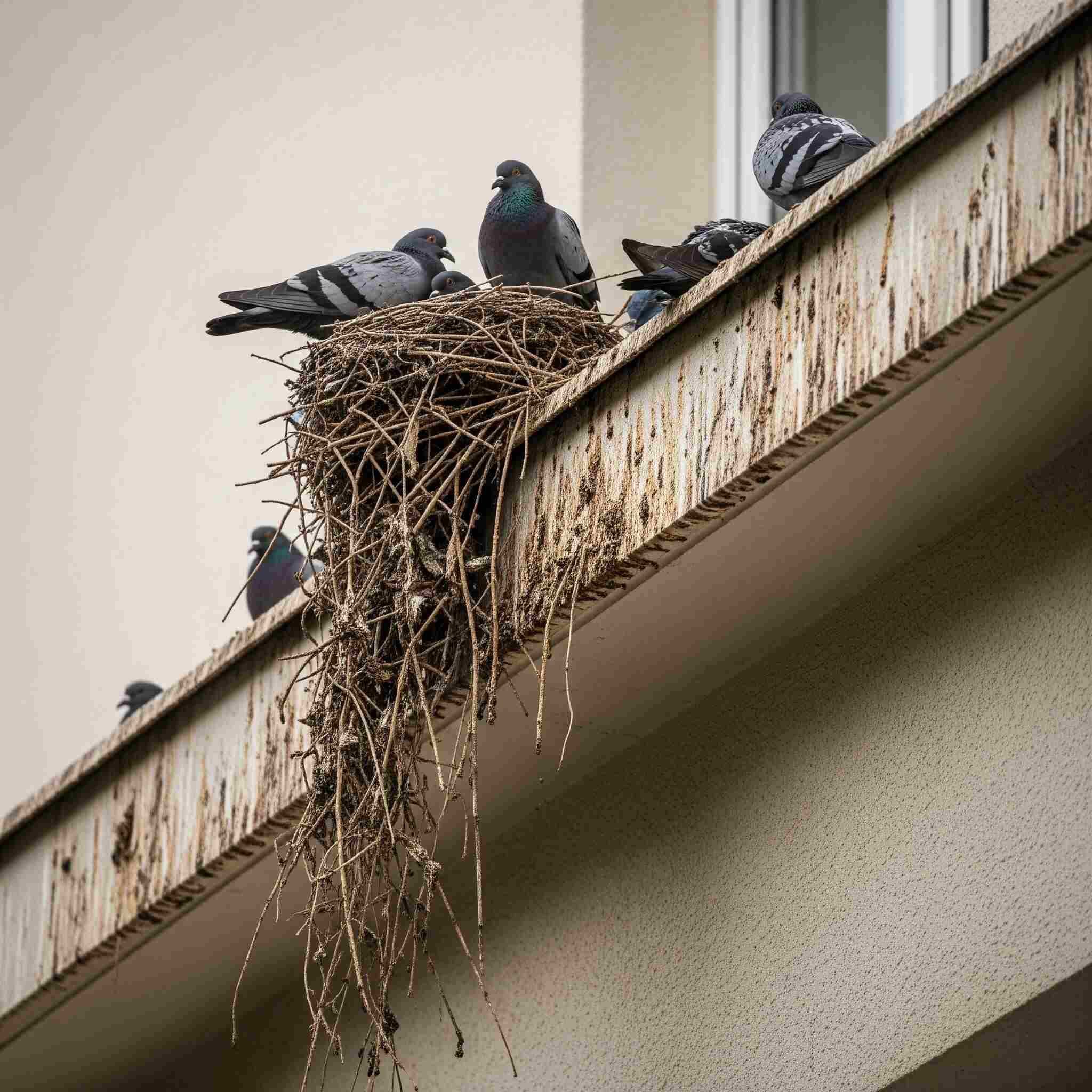 Birds nest on a ledge
